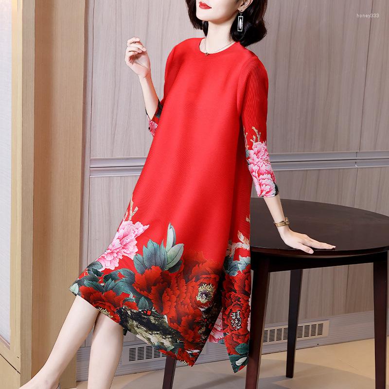 

Casual Dresses Miyake's Full-size Pleated Print Dress For Women In 2023, Purple
