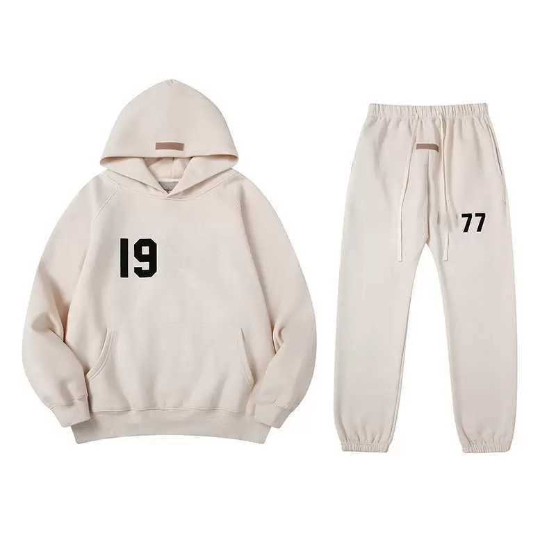 

23 New Hoodie Sweatpants High Street Brand Ess Silicone Small Letters Reflective Flocking Autumn and Winter Unisex Fashion Style Plus Velvet Oversized 8zk9, Black flocking logo