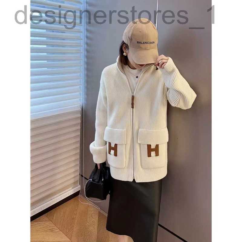

Women' Knits & Tees Designer Goods medium length coat leather decoration zipper cardigan plain blouse women VFMX, Milky white