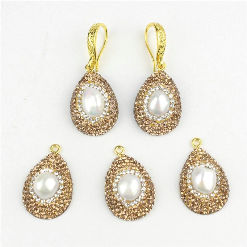 

Charms 5pcs/lot Beautiful Crystal Pearl Pendant/earring Freshwater Jewelry Necklace Making Component/earring WholesaleCharms