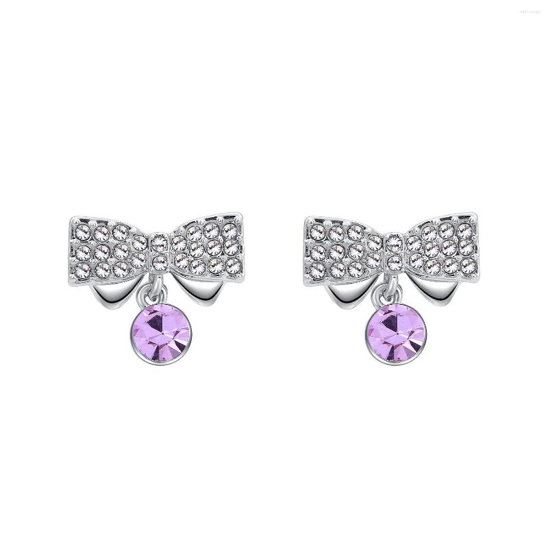 

Stud Earrings ER-00194 Korean Fashion Crystal Earings Birthday Gift Silver Plated Bowknot For Women Items With