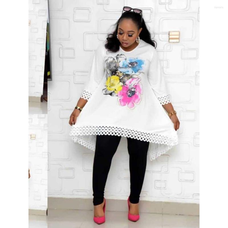 

Ethnic Clothing African Women 2023 Fashion Flowers Print Elegant Chiffon Top Pattern Design With Black Pencil Pant Sets Polyester