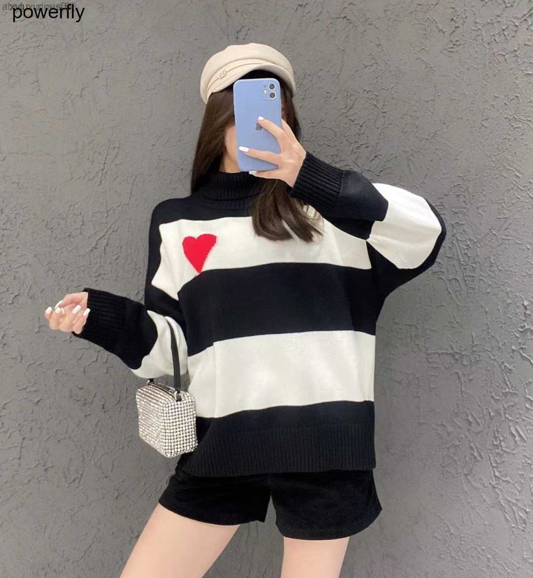 

Men' Sweaters Amis Designer Winter French Love Women' Loose Fashion Streetwear, Black and white stripes