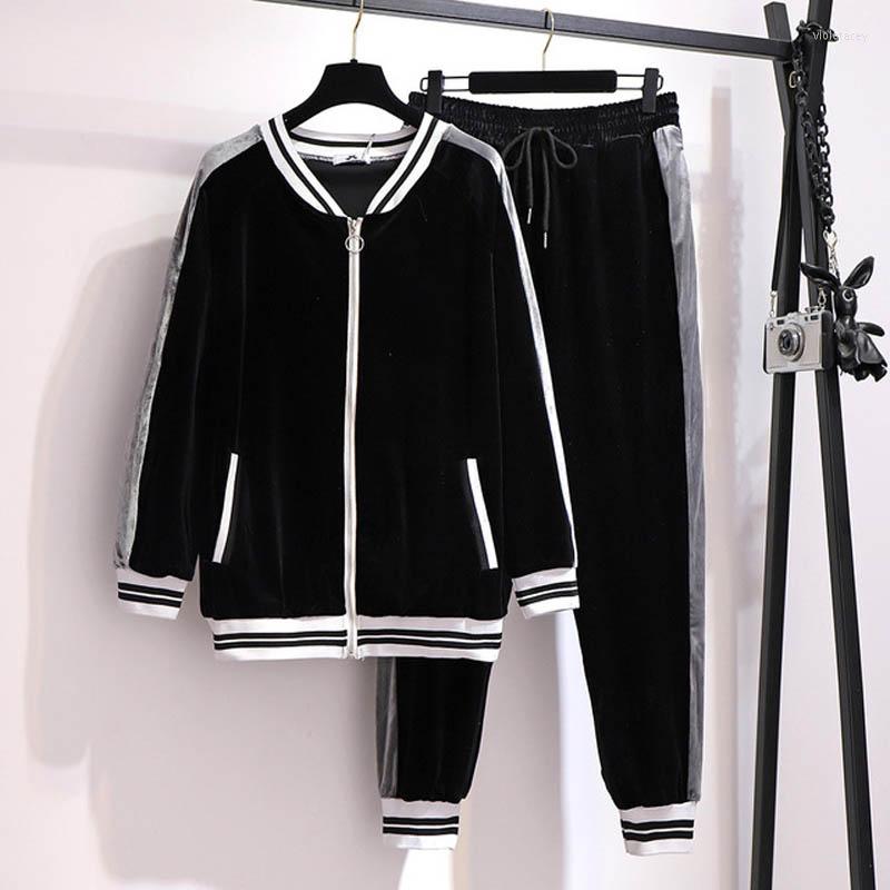

Tracksuits 150Kg Bust 149cm Casual Two-Piece Gold Velvet Loose Slimming Suit Spring Autumn Plus Size Women's Clothing  6XL 7XL 8XL, Black