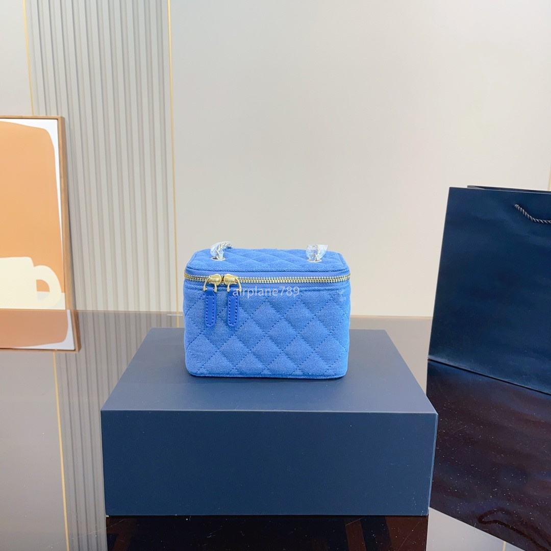 

Fashion makeup Bag Ringer Bag Double zipper bag chain bag women's crossbody bag single shoulder bag handbag classic denim bag mouth red packet, Blue