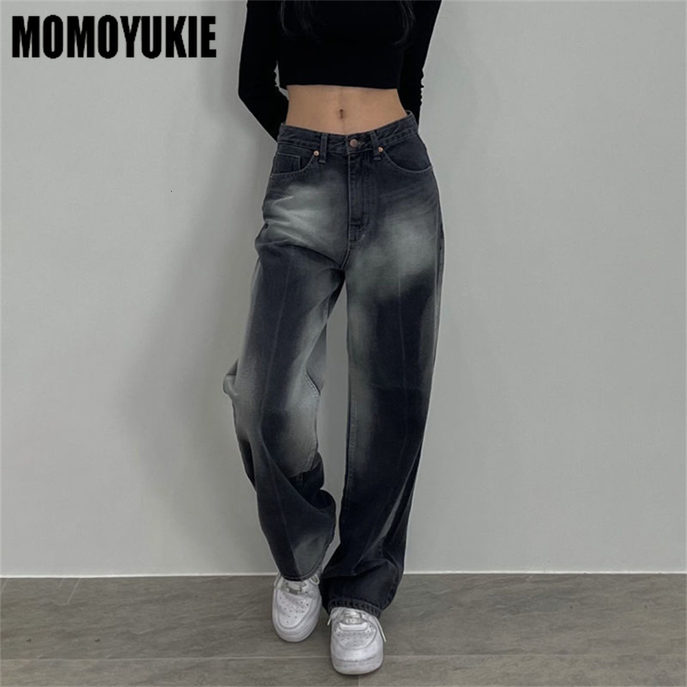 

Womens Jeans spring womens fashion high waist Womens Wide leg jeans baggy woman denim capris tie dye Pants jean mom jeans trousers 230314, Black
