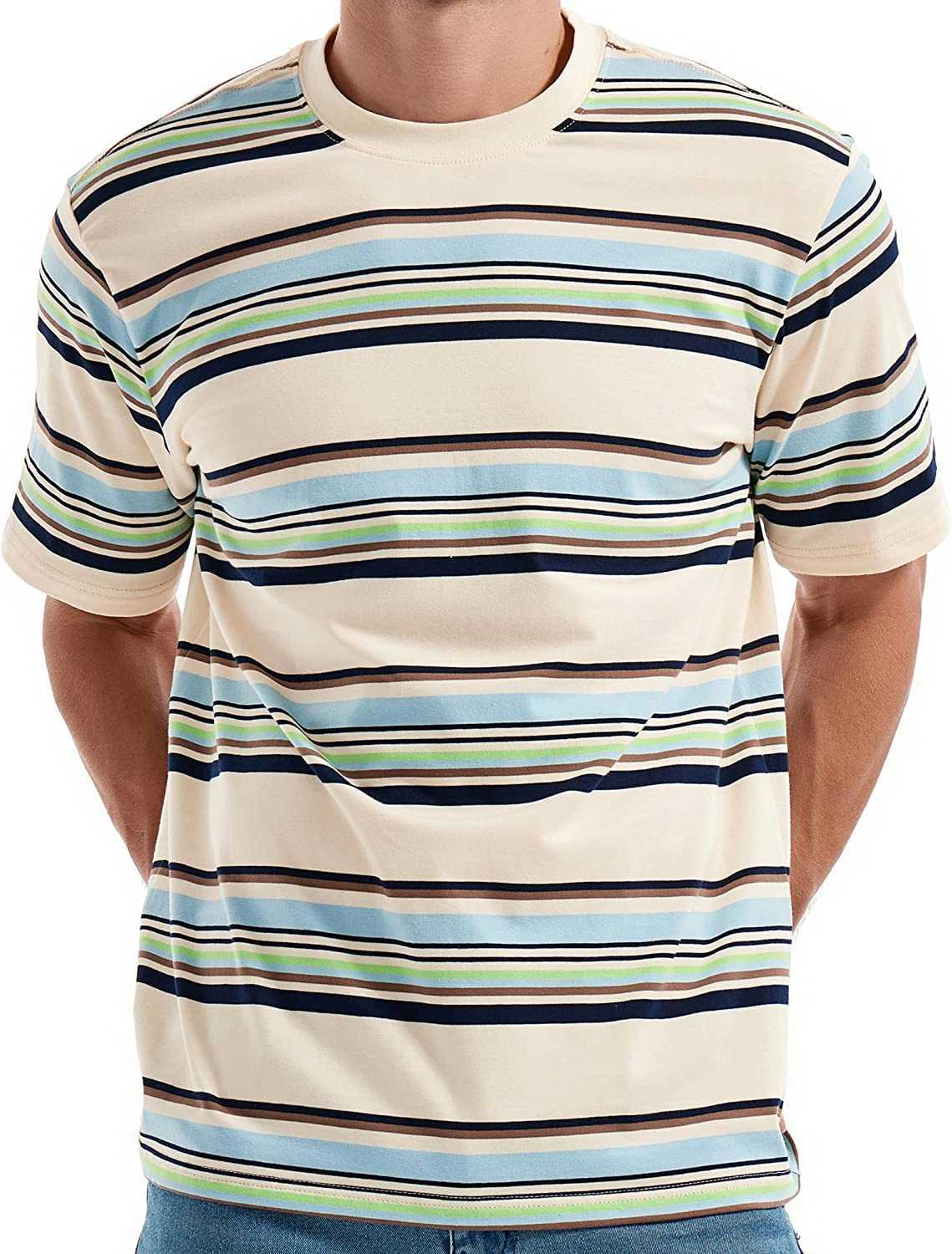 

Men's tee shirts sleeve tee fashion loose fit classics crew neck stripe t-shirtLS9P, 6132 black