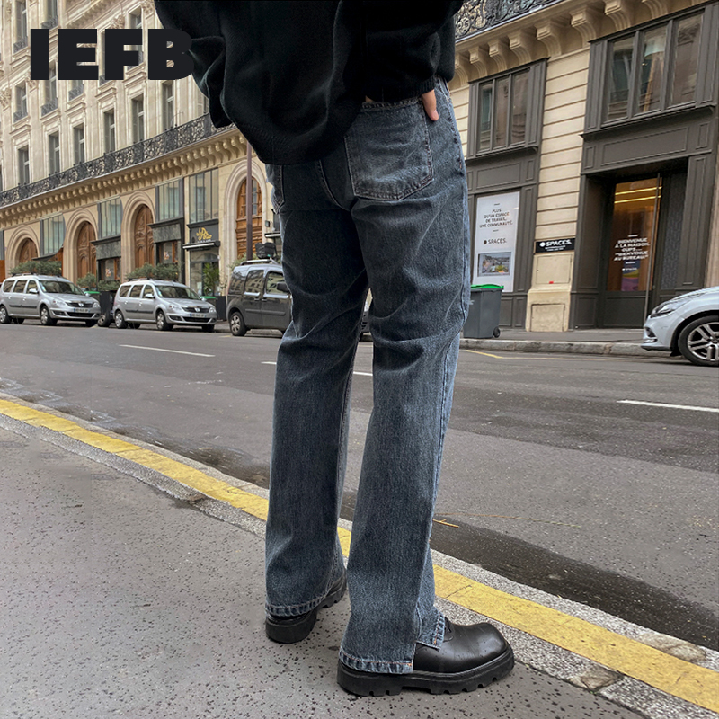 

Men's Jeans IEFB Autumn vintage jeans men's Korean fashion straight tube loose casual pants split bottoms trendy denim trousers 9Y4515 230316, Blue