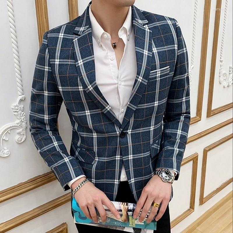 

Men's Suits 2023 Style Men Suit Jacket Fashion Slim Business Top Classic Plaid Single Breasted Fit Blazer Vip Clothing, Blue