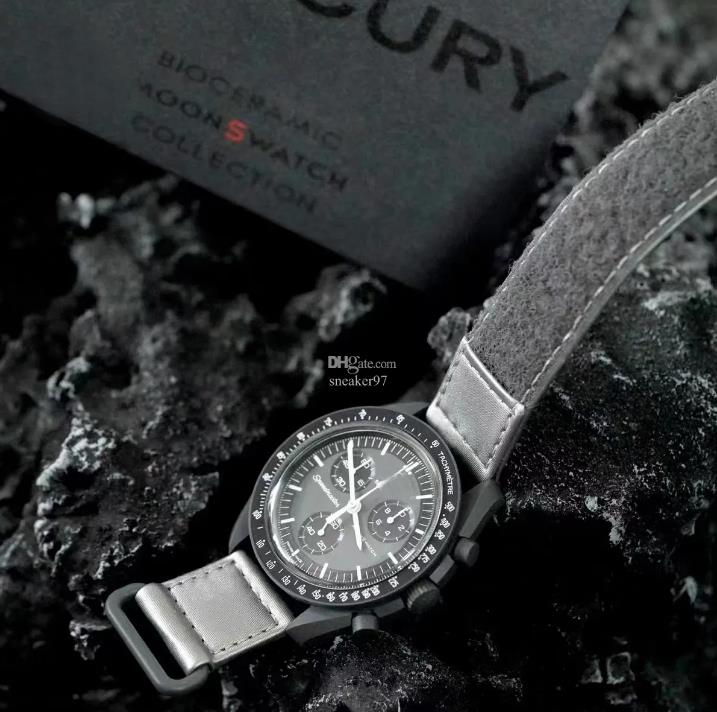 

Bioceramic moonswatch Quarz Chronograph Mens Watch mission to moon Real Black Nylon Limited Edition