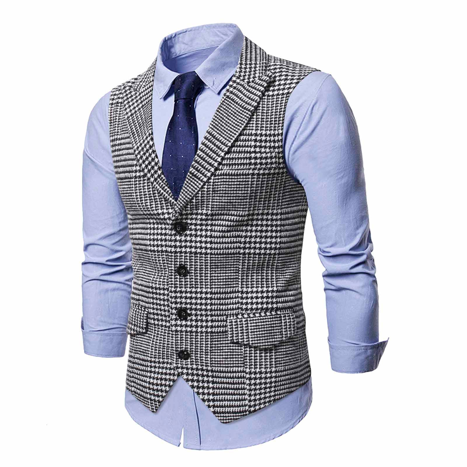 

Men's Vests Mens Suit Vest Fashion Slim Fit Thin Plaid Men Waistcoat Tops Business Vest Waistcoat Man England Style Male Casual Suits Vests 230316, Black white