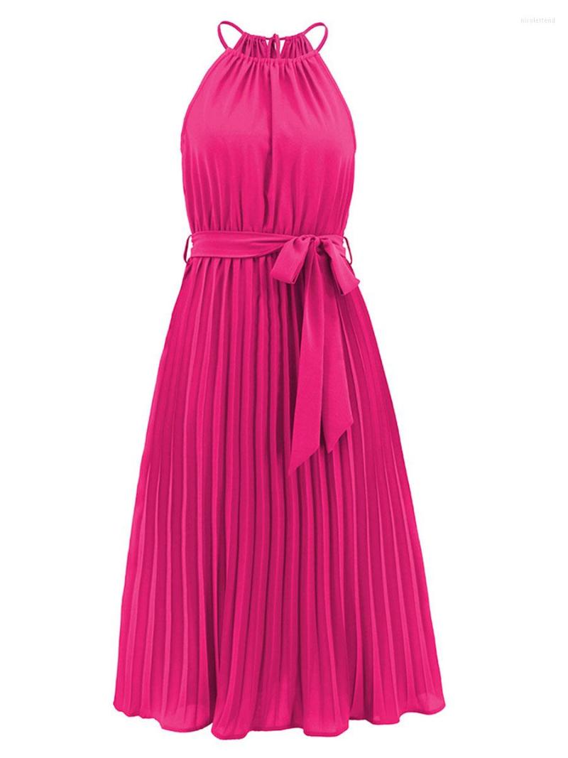 

Casual Dresses Women Sleeveless Off Shoulder Hanging Neck Pleated Solid Color Club Party Summer, Black