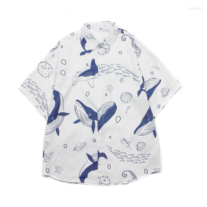 

Women's Blouses & Shirts Summer Shirt Women Plus Size Streetwear Loose Short Sleeve Blouse Harajuku Cartoon Whale Print Vintage Man ShirtWom, White
