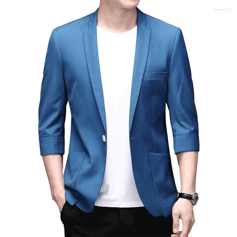 

Men's Suits Blazer Masculino Slim Fit For Men Hombre Costume Breathable Thin Seven-Part Sleeve Casual Business Suit -4XL, Blue
