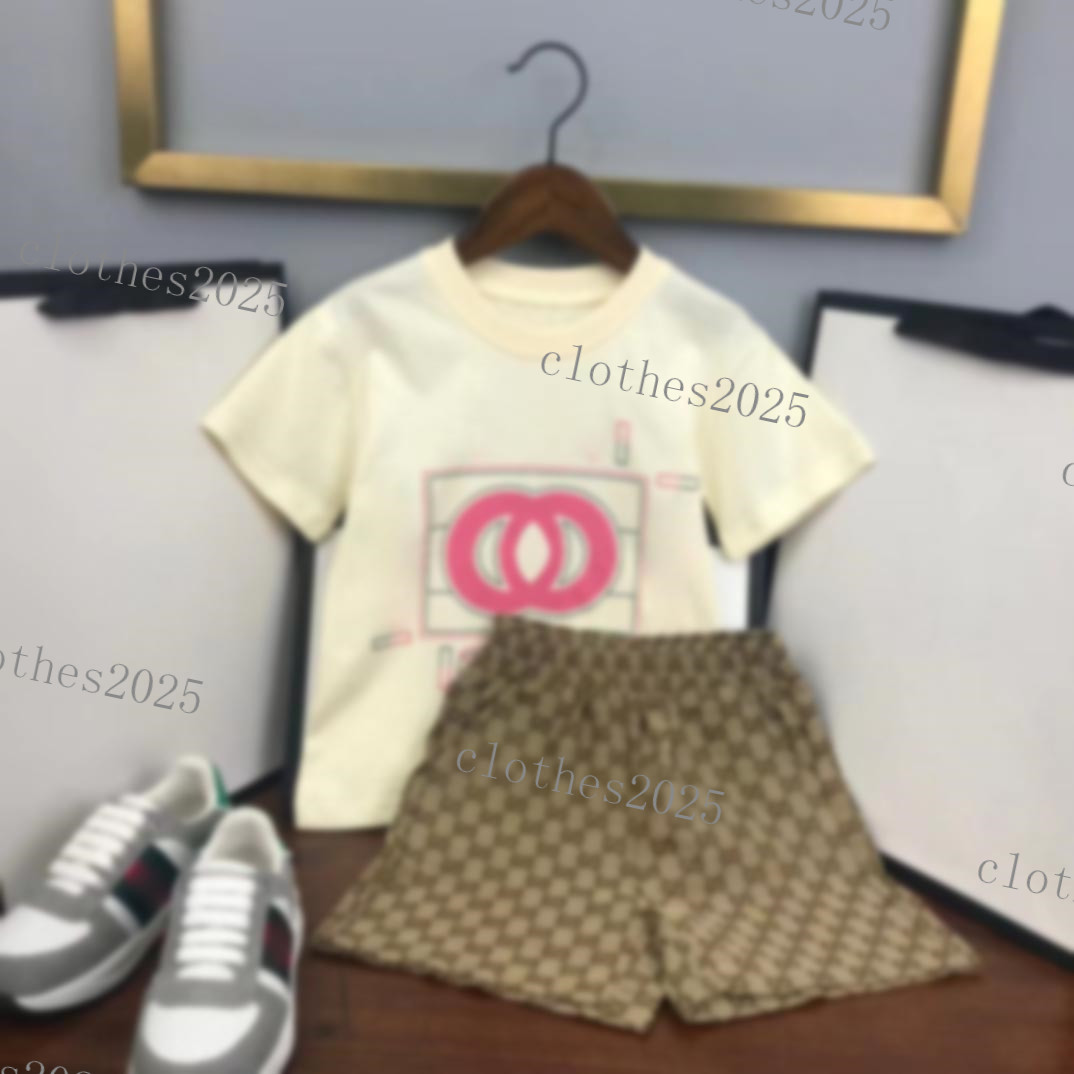 

Luxury designer Clothing Sets kids T-shirt Milky yellow monogrammed shortst fashion British fashion brand summer childrens treasures and girls cotton two-piece, 1#