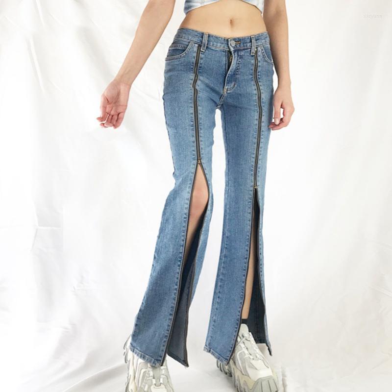 

Women's Jeans Women Zipper Metal Split Hem Middle Waist Casual Party Street Loose Sliming Pants Blue Denim Trousers Most Places In Daily