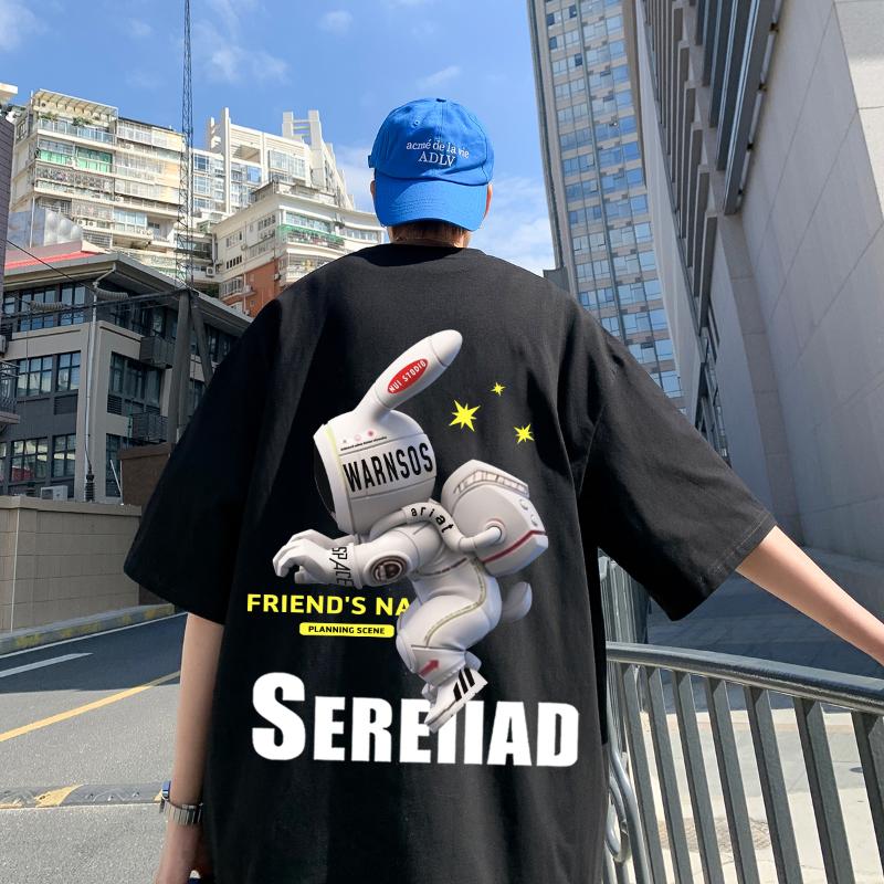 

Men's T Shirts Cartoon Print Cotton Tees For Mens Summer Oversized Short Sleeve Teenage Loose Fit Anime Graphic Streetwear TopsMen', Black