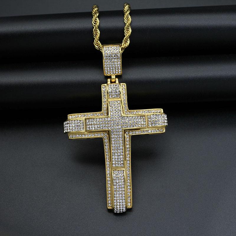 

Pendant Necklaces Paved CZ Zircon Double Layer Cross Pendants Hip Hop Fashion Stainless Steel Necklace Jewelry Gifts For Men