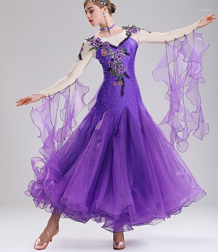 

Stage Wear Modern Dance Dress Waltz Standard Competition Rhinestone Red Ballroom Dancing Clothes Purple Mq289, Picture shown