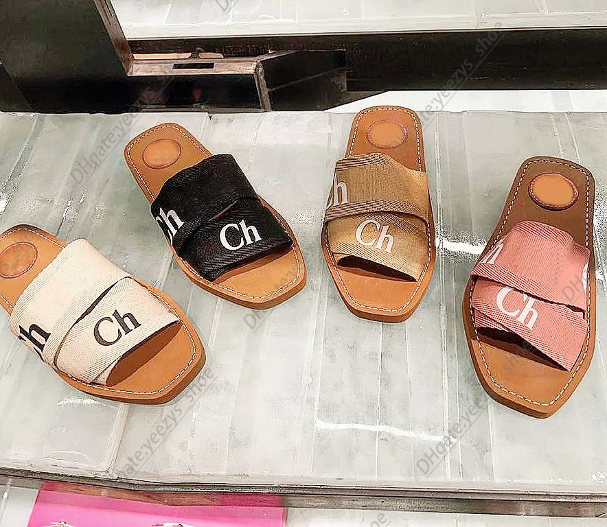 

designer luxury chloee slipper women espadrille wedge woody flat shoes ribbons large upper slip-on Light canvas man sandal canvas summer outdoor ladies high heel, #9