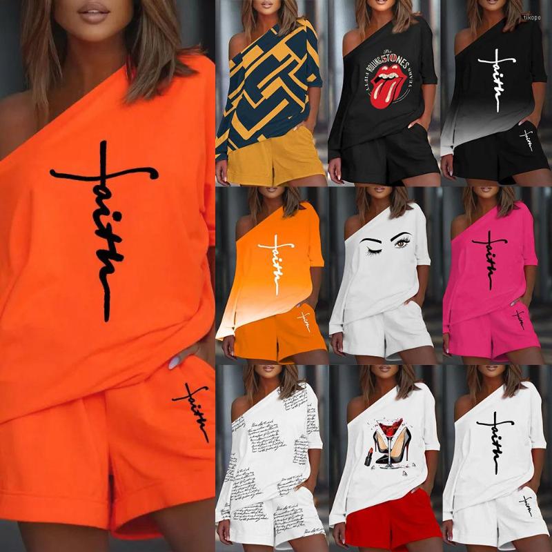 

Women' Tracksuits 2023Autumn Women' Suit For Fashion Sexy Letter Print Off Shoulder T-shirt Shorts Set Casual Long Sleeved Two Piece, Geometry
