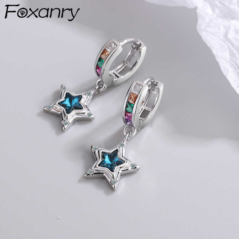 

Charm ANRY Prevent Allergy Sparkling Zircons d Earrings for Women New Fashion Creative Blue Pentagram Geometric Party Jewelry L230315