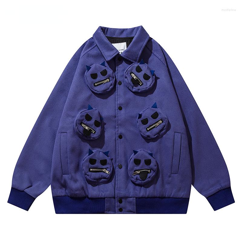 

Men's Jackets Unisex Fashion Winter Men Clothing Hip Hop Streetwear Harajuku Jacket Coat Creative Little Devil Pocket Design Button, Black