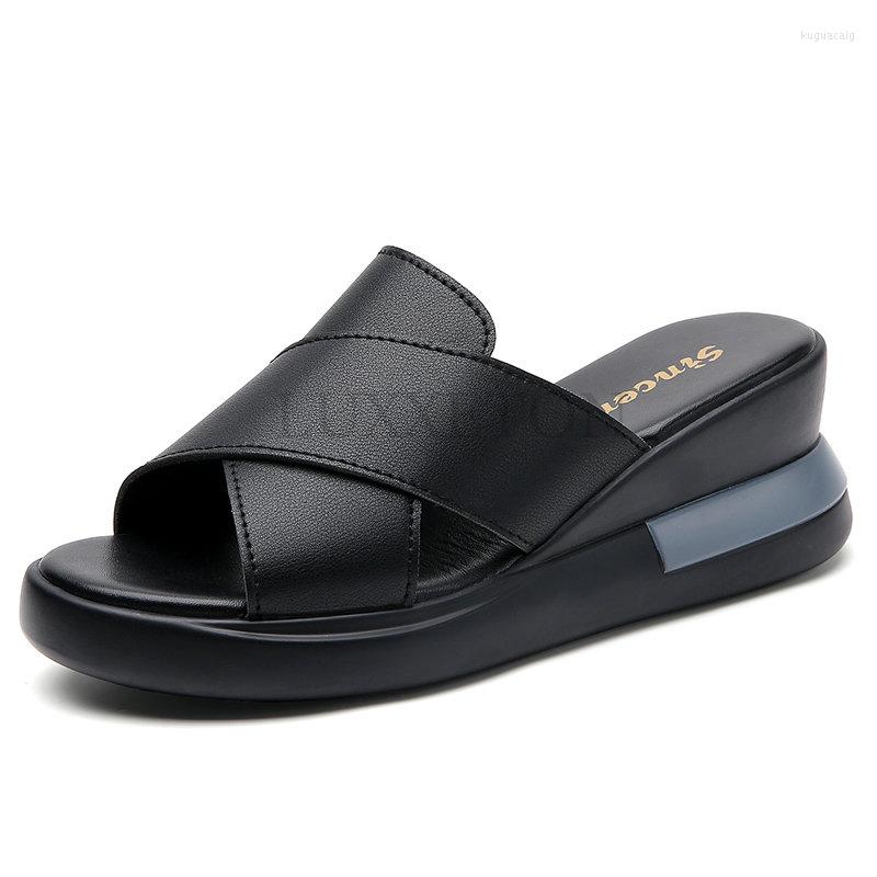 

Sandals Genuine Leather Women Wedge Platform Peep Toe Summer Open Casual Thick Sole Footwear Zapatos Mujer, Beige