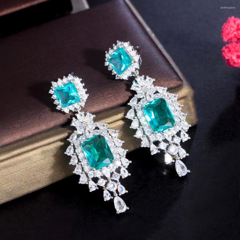 

Dangle Earrings CWWZircons Light Green Cubic Zirconia Crystal Water Droplets Long Women Engagement Party Jewelry Accessory CZ392