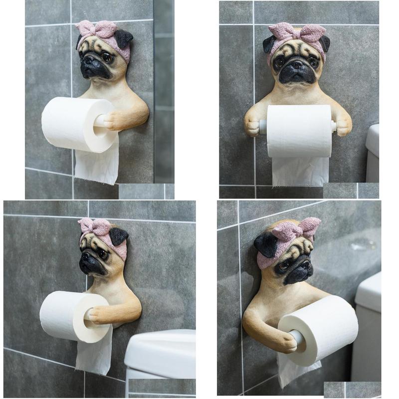 tissue boxes napkins lifelike resin pug dog box roll holder wall mounted toilet paper canister home props