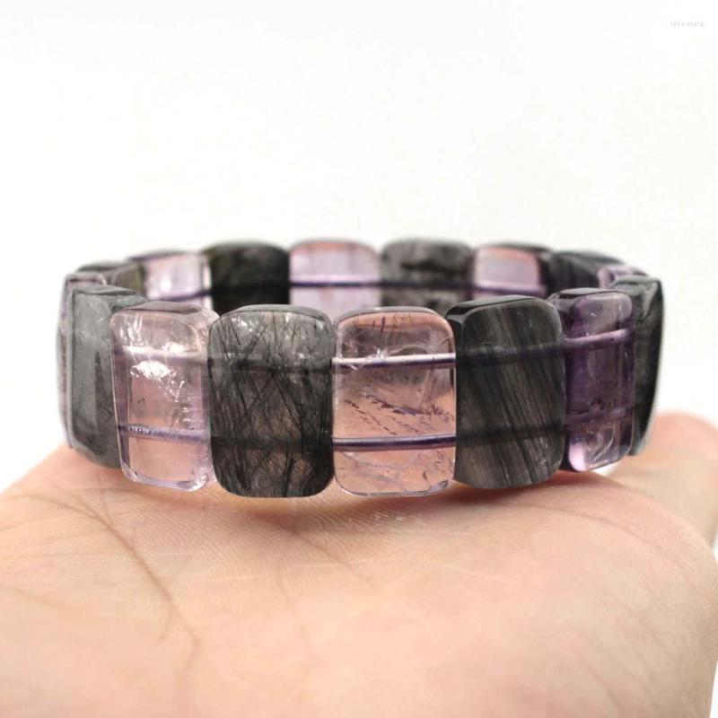 

Strand Green Rutilated Quartz & Amethyst Stone Beads Bracelet Natural Bangle For Woman Man Wholesale !