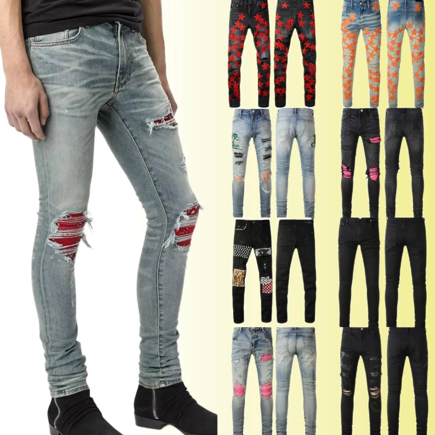 

jeans miri Jeans Rip designer jeans Men's Jeans Motorcycle Trendy Ripped patchwork hole Size 30-40 Streetwear all year round slim leg Zwk, No.17