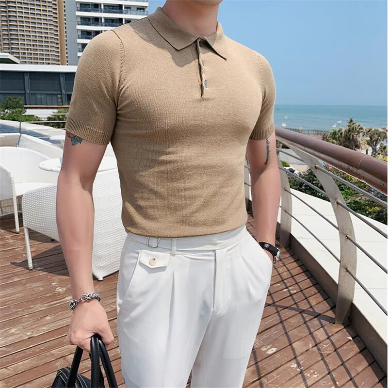 

Men's Polos Fashion Brands Polo Shirt Men's Summer Slim Fit Short Sleeve Solid Color Polos Casual Business Formal Polo Men Clothing 230316, Black