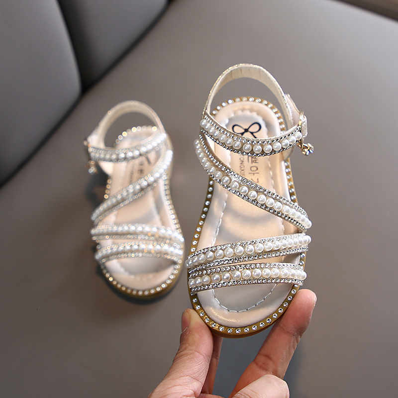 

Sandals Summer Girls Shoes Bead Mary Janes Flats Fling Princess Shoes Baby Dance Shoes Kids Sandals Children Wedding Shoes Pink D238 230316, Silver