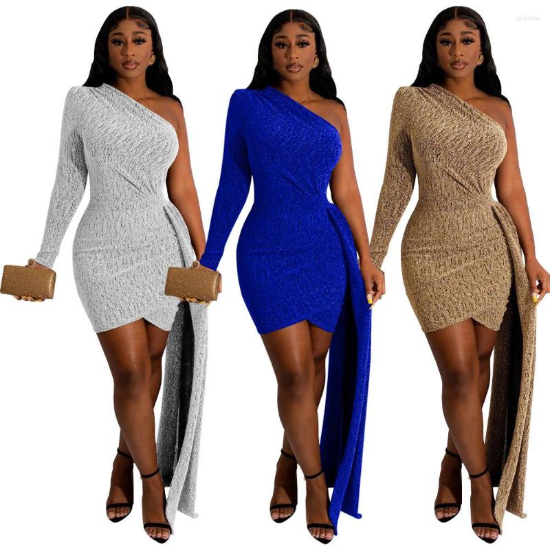 

Casual Dresses Sexy One Shoulder Long Sleeve Mini Dress With Strap Women Bodycon Party Club Birthday Spring Backless Sundress, Champagne