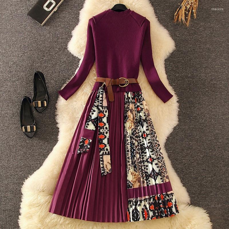 

Casual Dresses French Print Mid-length Stitching Fake Two-piece Skirt Autumn And Winter 2023 Women' Knitted Sweater Dress Vestidos De, Black