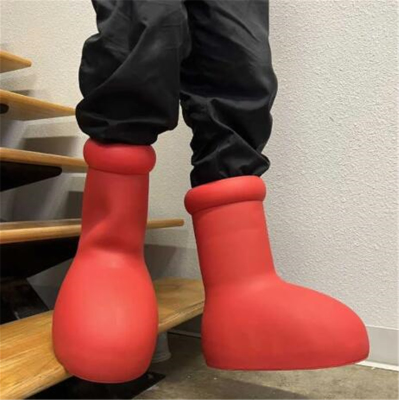

MSCHF Astro boy Big Red Boots Cartoon tall boot Rubber sneakers Dora shoes Round Toes knee-high Wellies luxury designers mischievous shoe