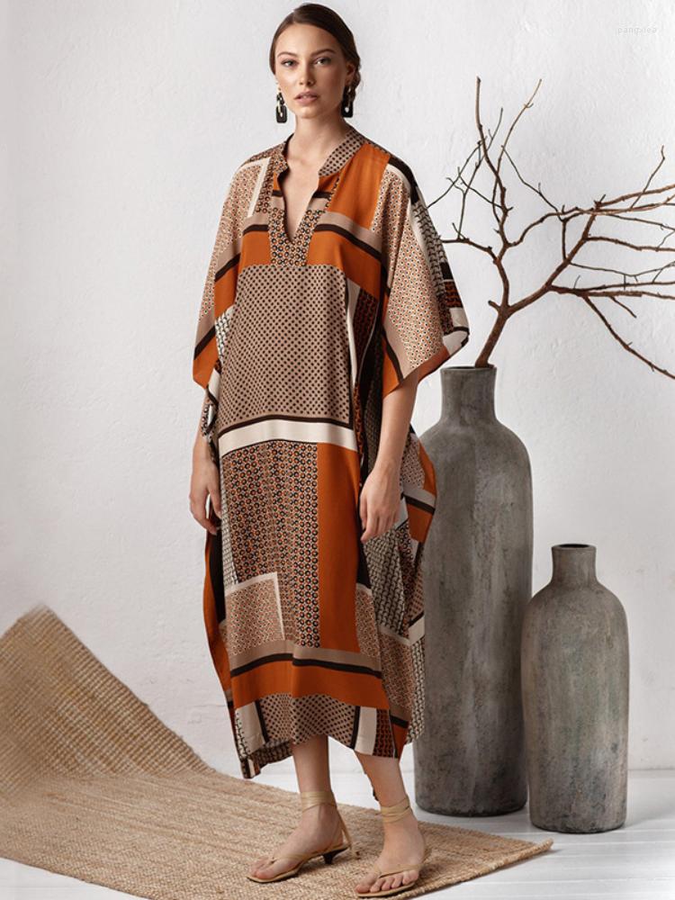 

Women's Swimwear Vintage Geometric Maxi Beach Dresses Khaftan Tunic Bikini Cover Up Summer Casual Women Swimsuits 2023 Outfits, Brown kaftan beach