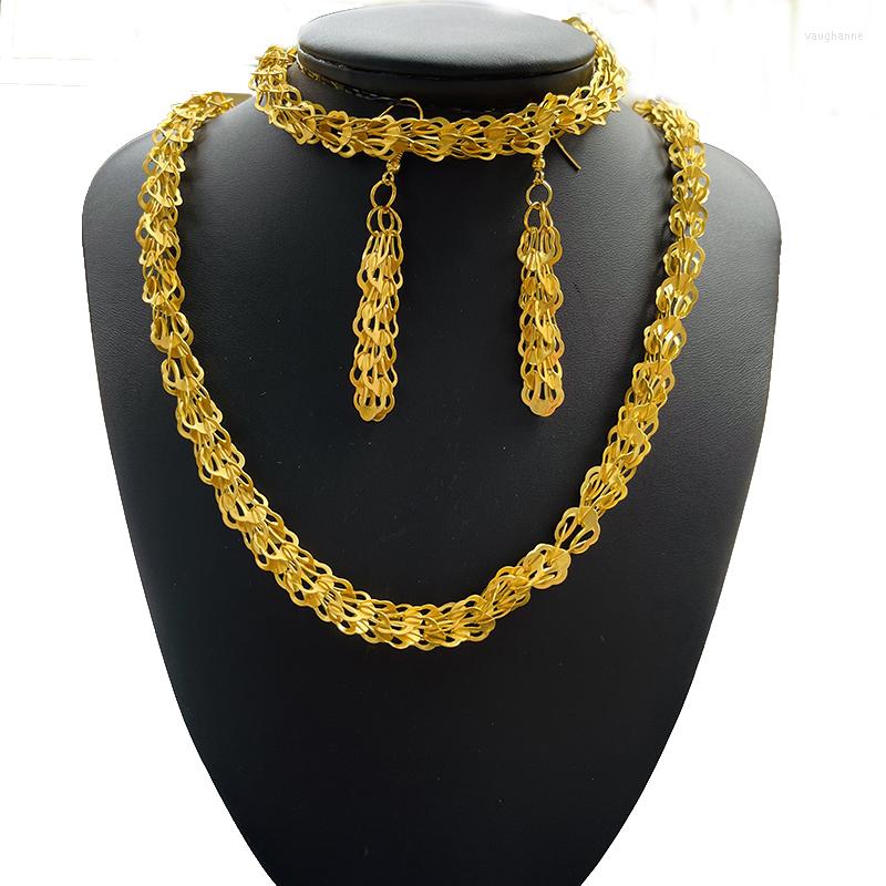 

Necklace Earrings Set Dubai Fashion African Ethiopia Gold Color For Women Gifts Party Wedding And, Picture shown