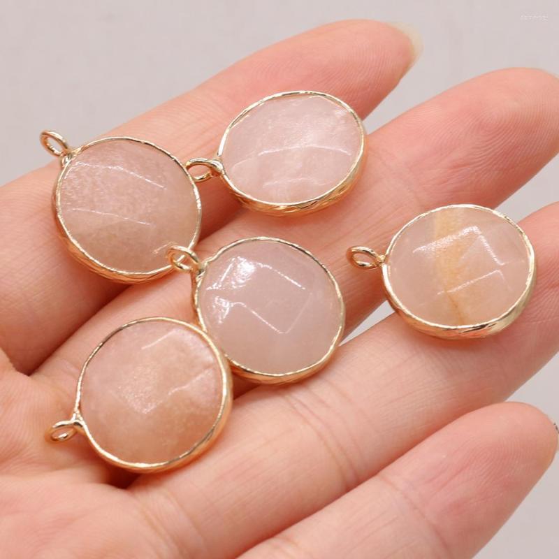 

Pendant Necklaces Natural Pink Aventurine Round Gilt Edge Pendants Charms For Necklace Earrings Jewelry Making Women Gift Size 16x20mm