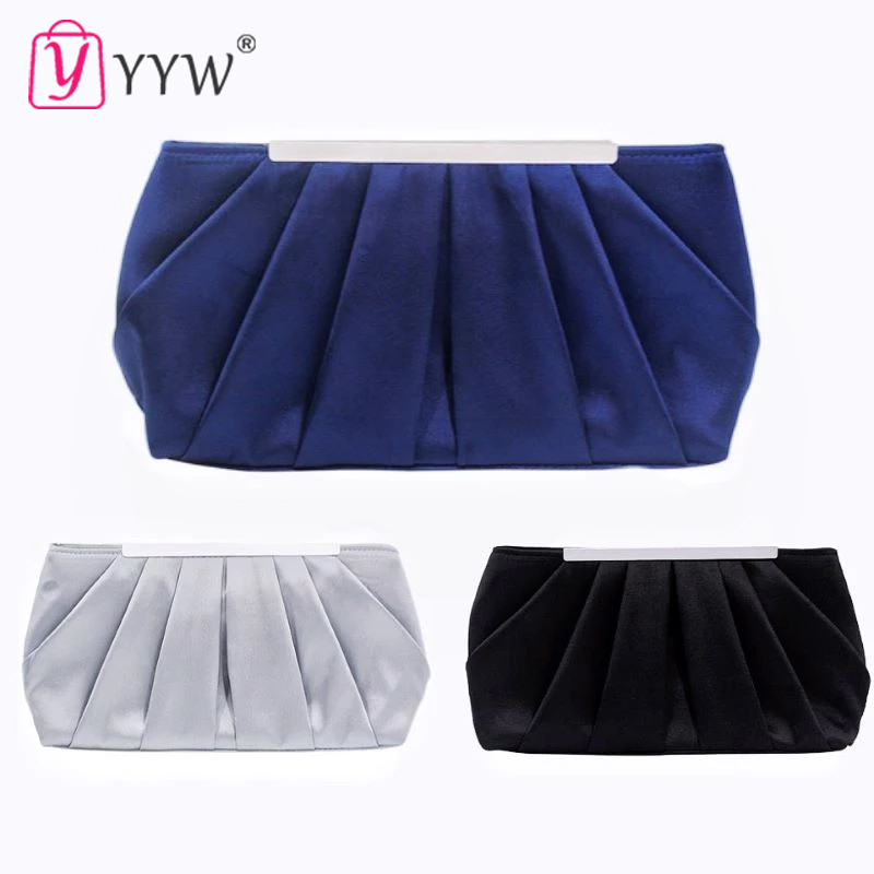 

Evening Bags Solid Silk Satin Evening Bag Women Elegant Ruched Clutch Bags Wedding Bride Elegant Clutches Soft Surface Fashion Party Purse 230316, Dark blue
