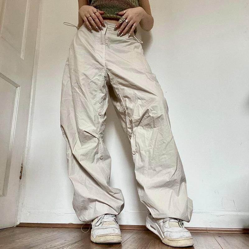 

Women' Pants & Capris Oversized Solid Joggers Tech High Waist Streetwear Fashion Brown Baggy Trousers Y2k Casual Vintage Drawstring PantsWo, K-black