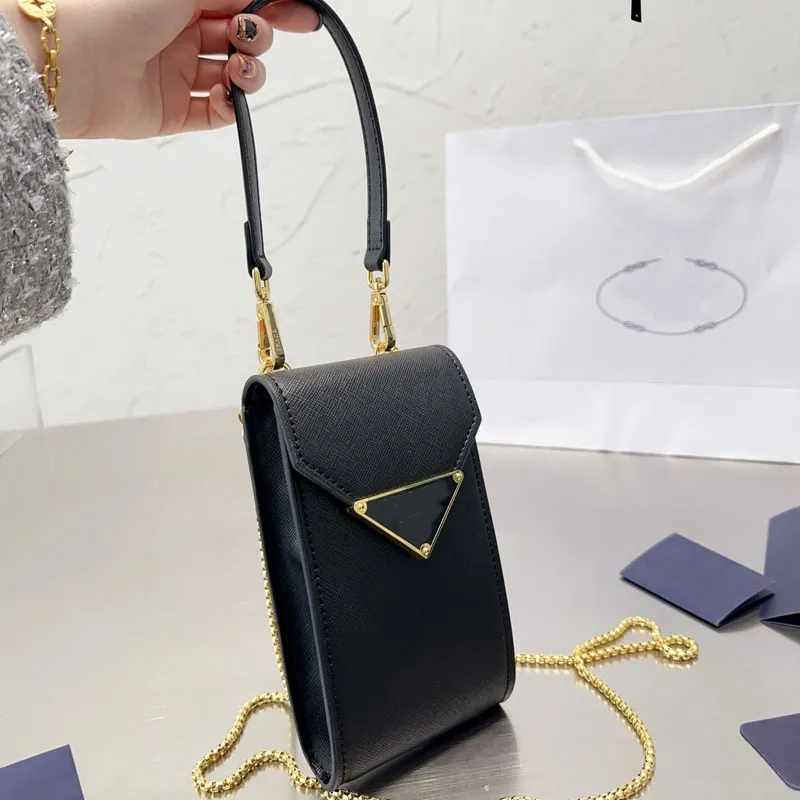 

New Mini Mobile Phone Bag Chain Shoulder Bags Handbag Triangle Decoration Fashion Letter Genuine Leather Flap Messenger Purse Lady Crossbody Bags
