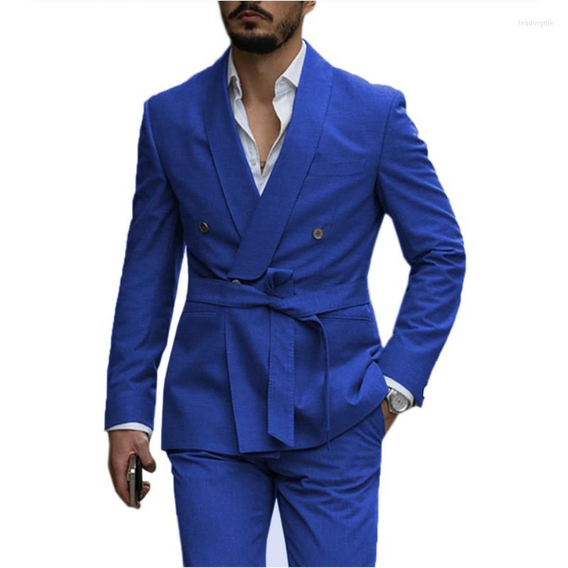 

Men's Suits Fashion Costume Homme Men With Belt Shawl Lapel Wedding Prom Terno Masculino Slim Fit Groom Blazer 2 Pieces Jacket Pant, Pink