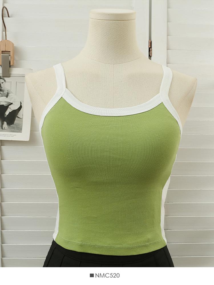 

Women's Tanks Women Autumn Temperament Short Slim Stripe Hanger Shirt Versatile Small Vest With Cushion Underlay D2670, Green