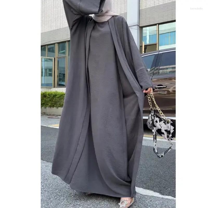 

Ethnic Clothing Wepbel Caftan Islamic Dress With Belt Dubai Robe Set 2 Piece Muslim Sets Women Arab Abaya Open Cardigan