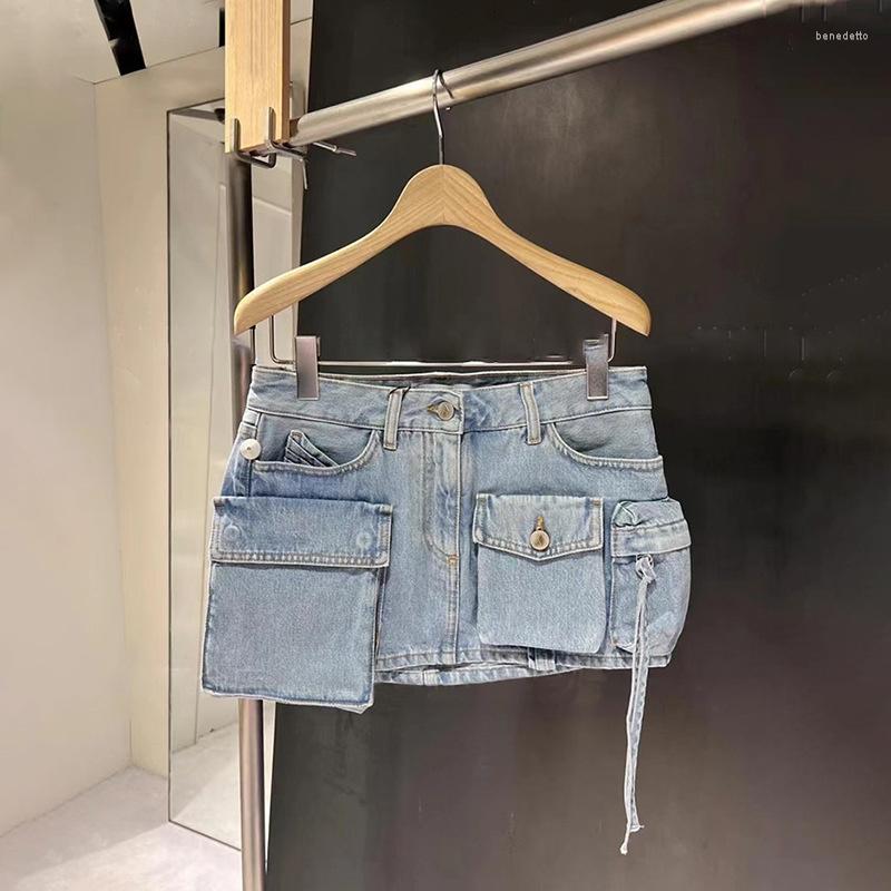 

Women's Pants 2023 High Quality Spring And Summer Pocket Work Clothes Make Old Denim A Line Short Skirt Woman, Blue