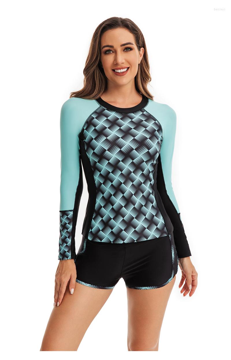 

Women' Swimwear Long Sleeve Tankini Set Sexy Surf Two Piece Sport Swimsuit Women Separate Rashguard Bathing Suit Beachwear Bodysuit