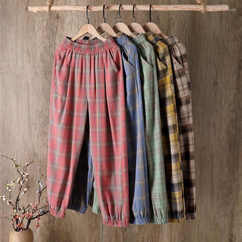 

Women's Pants Cotton Plaid Women Harem Summer 2023 Thin High-waisted Loose Slim Casual Nine-point Knicker, Red