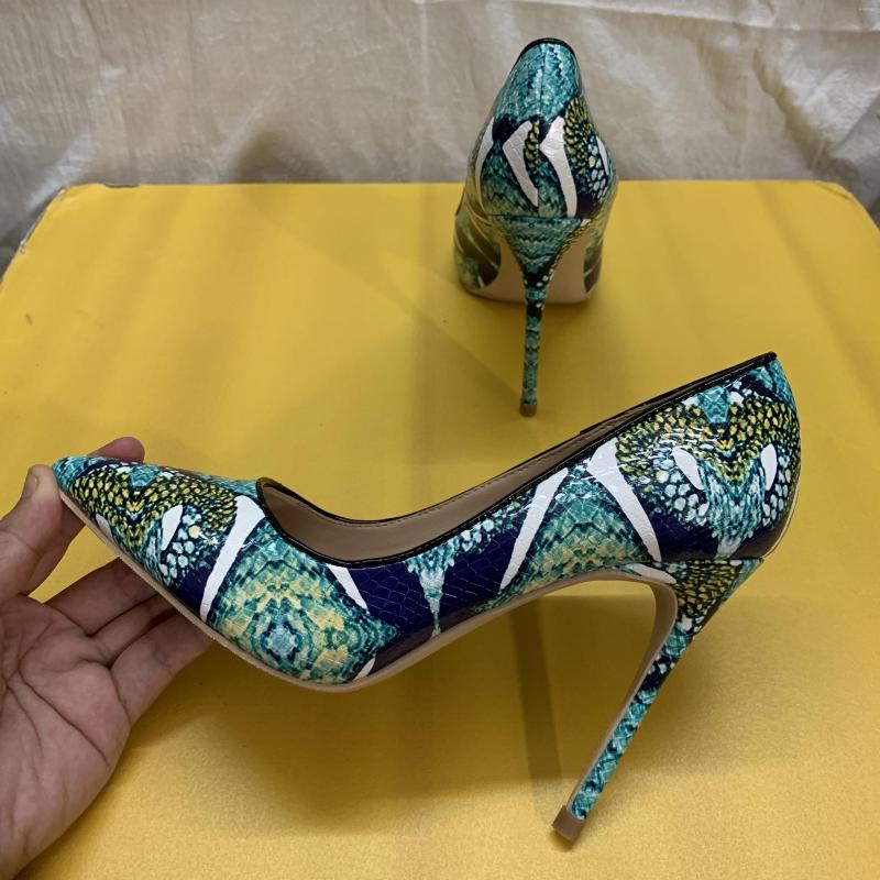 

Dress Shoes Casual Designer Green Python Snake Printed Point Toe High Heels Pumps Stiletto Heeled 12cm 10cm 8cm Party, Picture shown